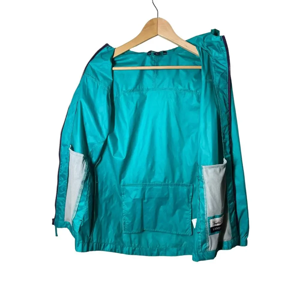 Lands' End Youth Kids  Large 14 Green Packable Rain Jacket Windbreaker
